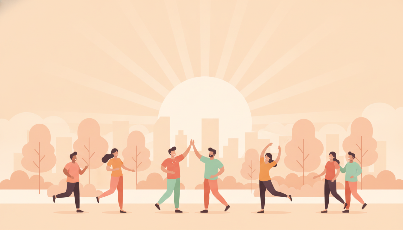 Illustration of coworkers being active together in a sunny park